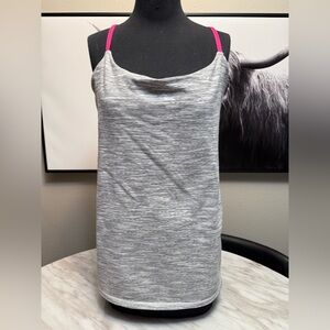 Lulu lemon grey white tank top spaghetti pink straps cross cross back bra built